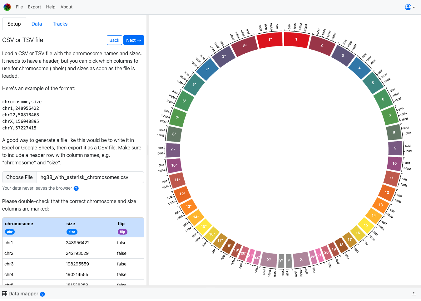 Mirror example showing CSV setup with flip column